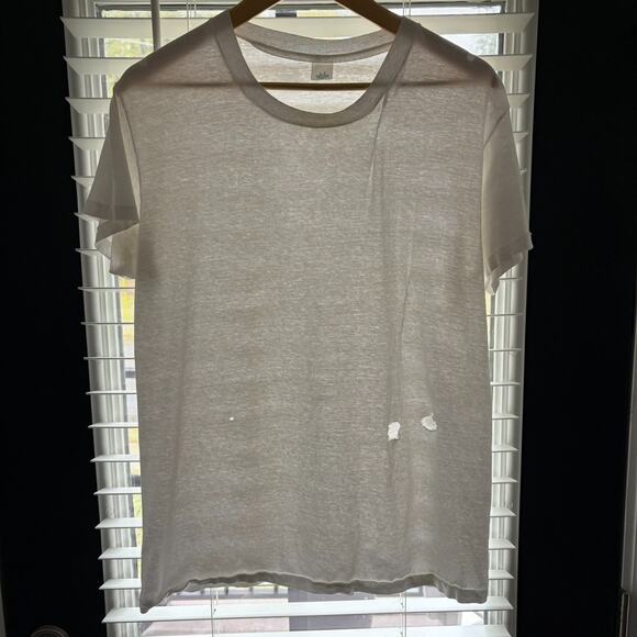 Vintage Paper Thin BURNOUT Blank T-Shirt Size M White 1980s Worn Distressed - Picture 1 of 12